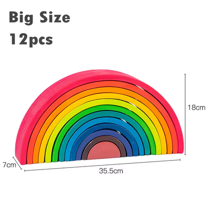 Big size wooden rainbow 12pcs set with dimensions for Waldorf education
